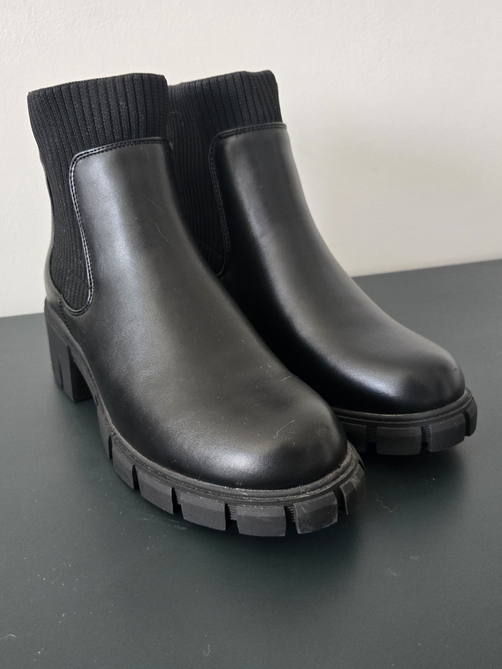 Womens Slip-on Chelsea Booties Elastic Chunky Ankle Boots